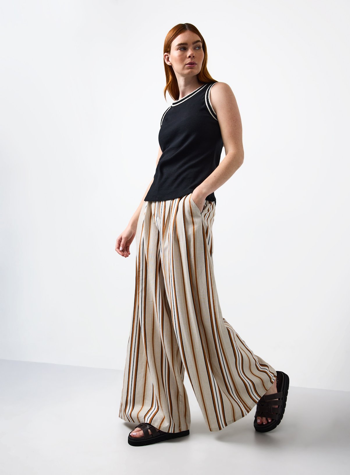 Smart Stripe Linen Blend Co-ord Wide Leg Trousers 12L - Image 2 thumbnail